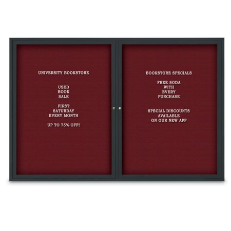 UNITED VISUAL PRODUCTS 48"x24" 1-Door Enclosed Outdoor Letterboard, Burgundy/Black Alum UV1166DSD4824-BLACK-BURGUN